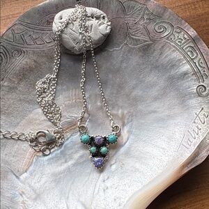925 Sterling Silver turquoise and opal necklace.